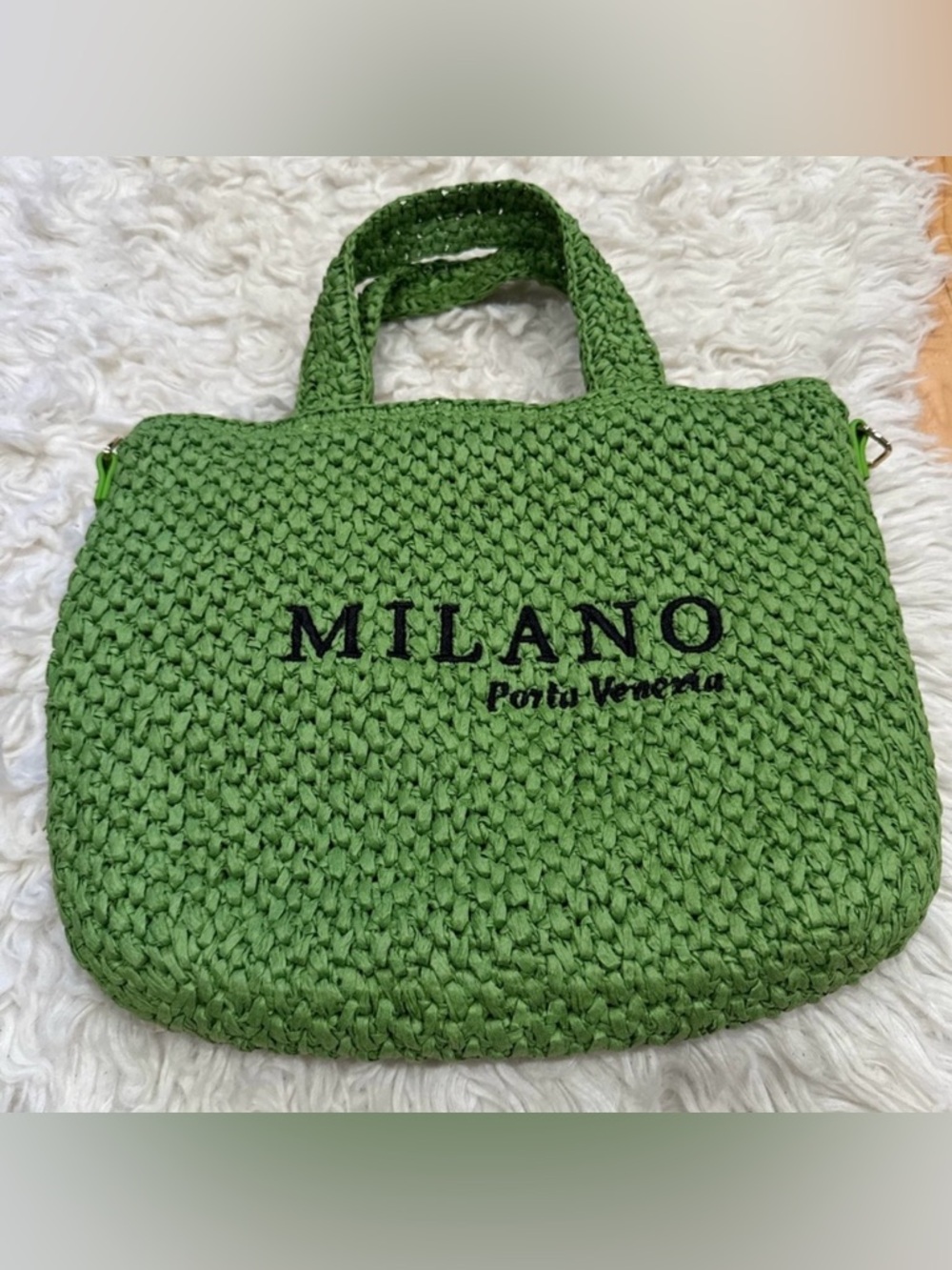 H&M Green MILANO Embroidered Woven Tote NWOT